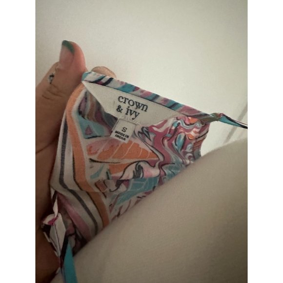 CROWN & IVY Flamingo Tropical Print Tank Top Size Small - Picture 7 of 7